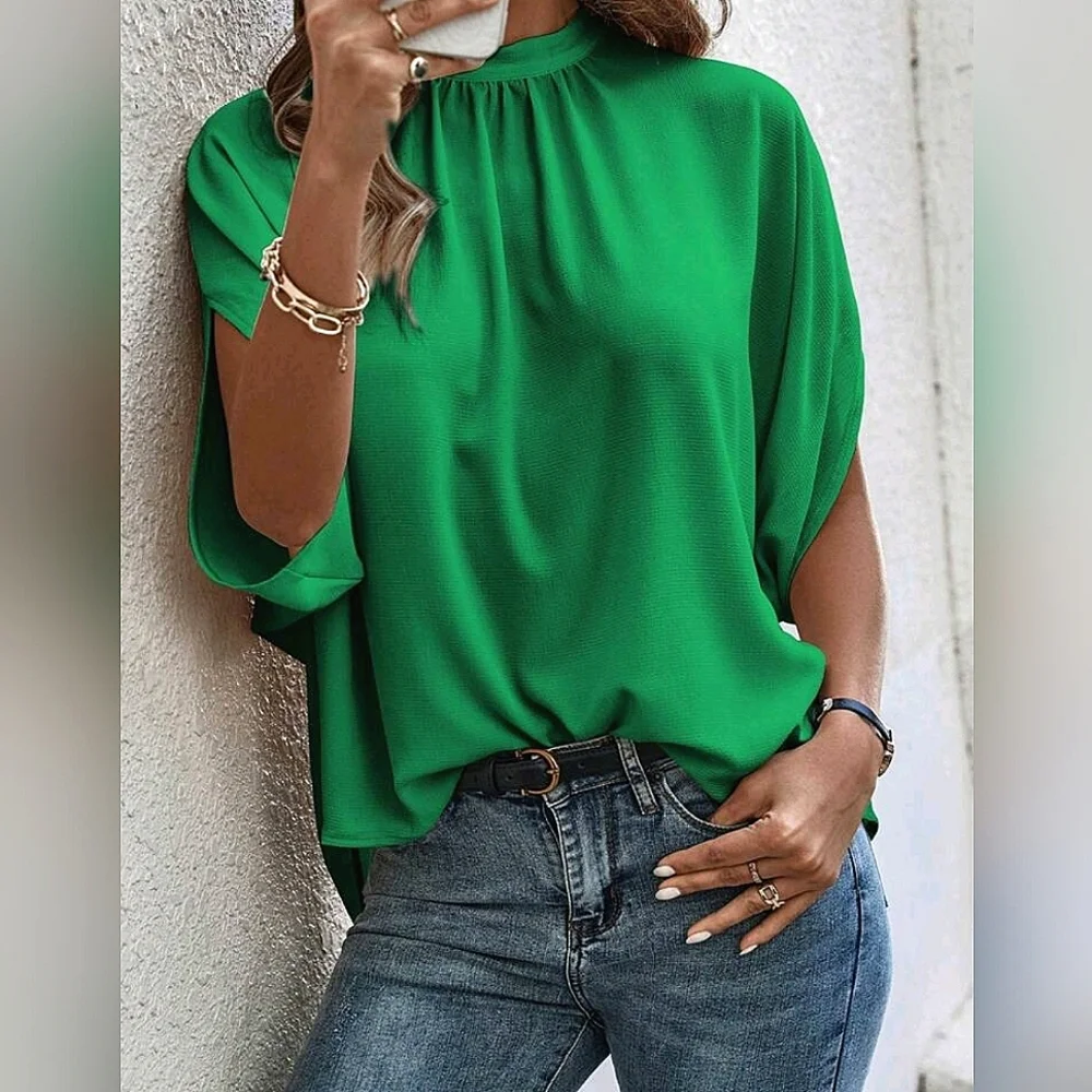 New Luxe Flowy Tie Dolman Sleeve Top Blouse Green - Picture 5 of 7